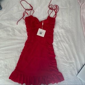 SELFIE LESLIE BAMBI RUCHED MINI DRESS RED NWT